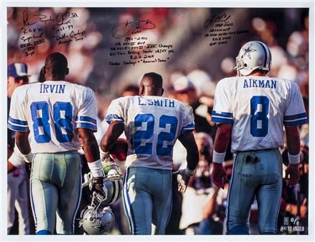 Michael Irvin, Emmitt Smith, & Troy Aikman Multi Signed & Inscribed 30 x 40 Photo (LE 8/8) (Beckett)